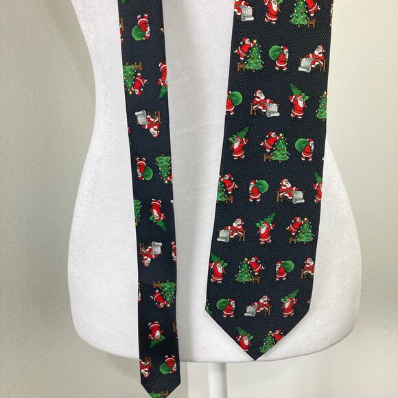 Santa Claus Christmas Tie Men's Holiday Party Novelty Necktie Black Stripe - Picture 1 of 6